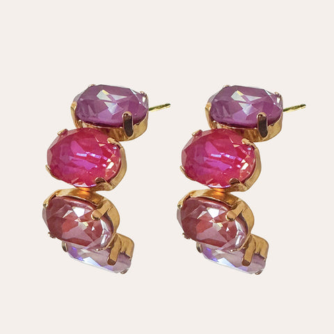 Hoop earrings with fuchsia Swarovski crystals