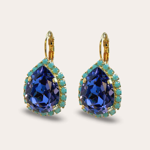 Oorhangers met grote, paarse druppel  met turquoise