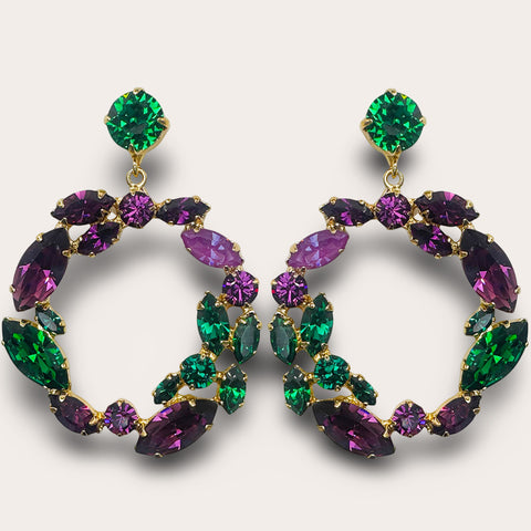 Oorstekers met grote ronde paars/groene hanger