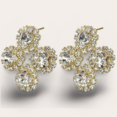 Statement oorstekers klavertje vier met Swarovski hartjes