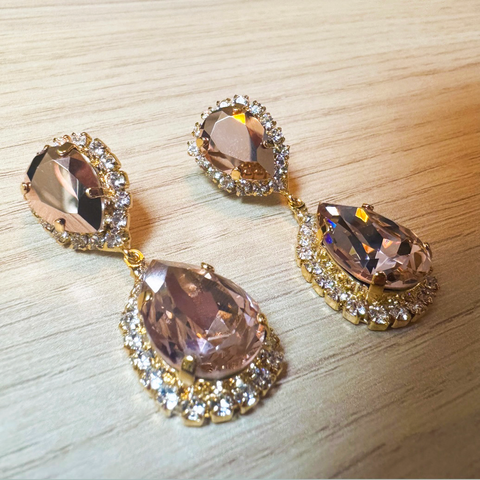 Oorbellen oudroze & goud – druppel oorhangers