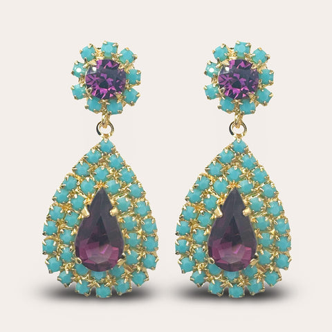 Amethist oorbellen met turquoise Swarovski kristallen