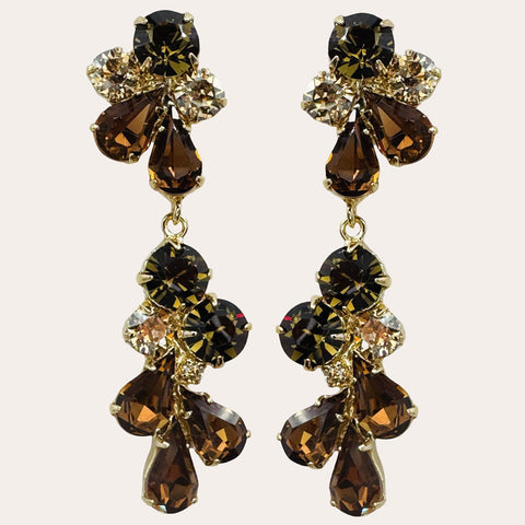 Lange bruine oorhangers met Swarovski kristallen