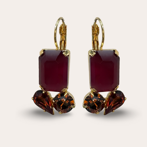 Bordeaux kristal oorbellen met bruin- Limited Edition