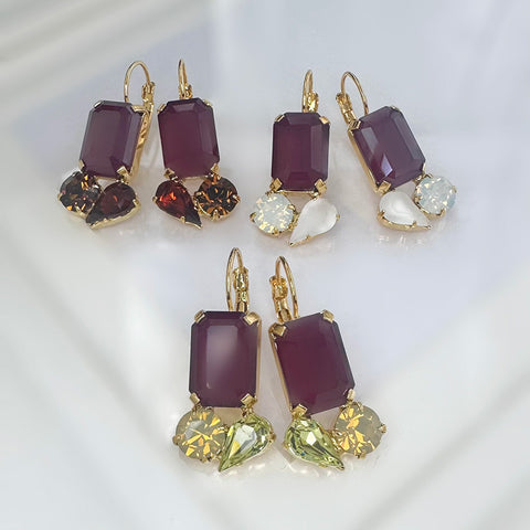 Bordeaux kristal oorbellen met wit - Limited Edition