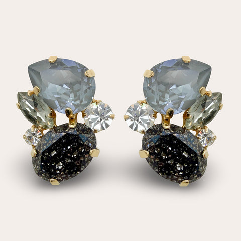 Stud earrings with lilac, beige and grey crystals