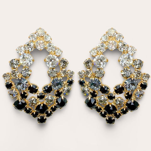 Ovale oorstekers met heldere, grijze en zwarte Swarovski kristallen