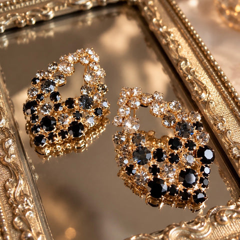 Ovale oorstekers met heldere, grijze en zwarte Swarovski kristallen