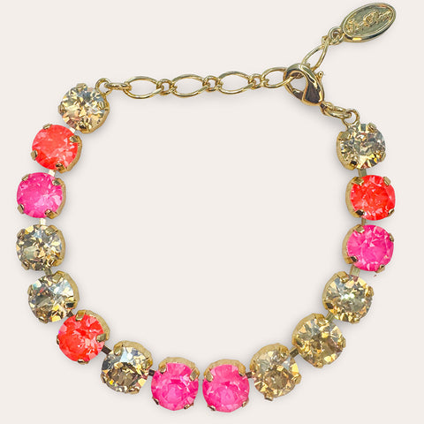 Gouden armband met felroze/oranje Swarovksi-kristallen