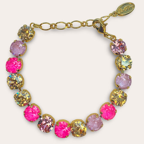 Gold bracelet with pink/orange Swarovski crystals