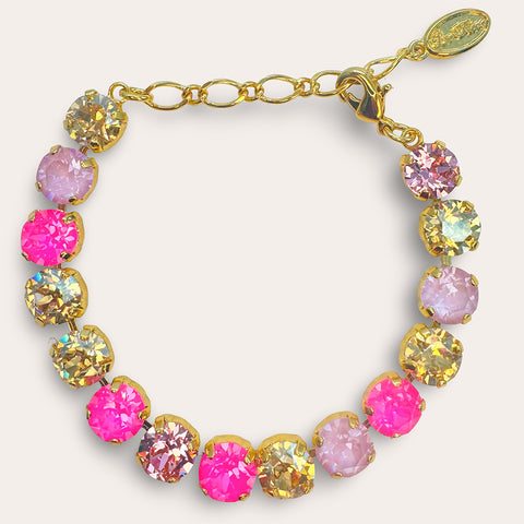 Gouden armband met felroze Swarovksi-kristallen