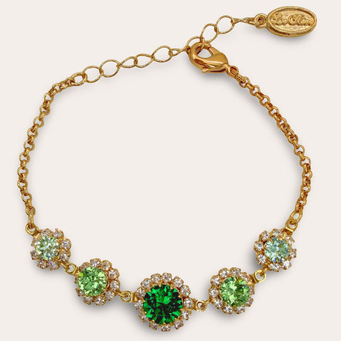 Gold bracelet with pink/orange Swarovski crystals