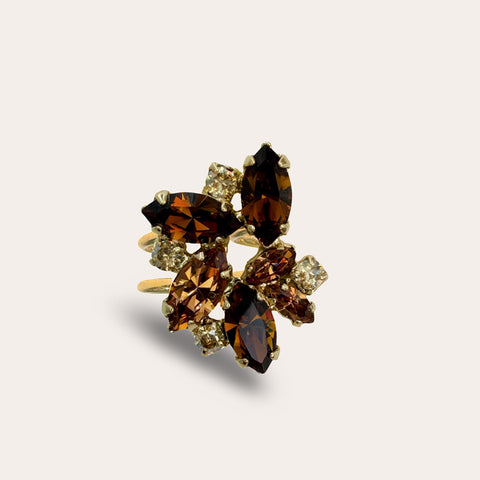 Ring bezet met donkerbruine kristallen (s)