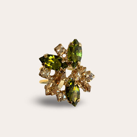 Ring bezet met olijfgroene kristallen (s)