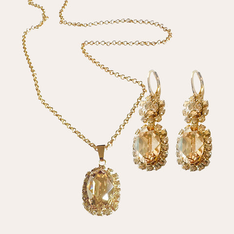 Set: collier + oorbellen - Gouden Swarovski stenen