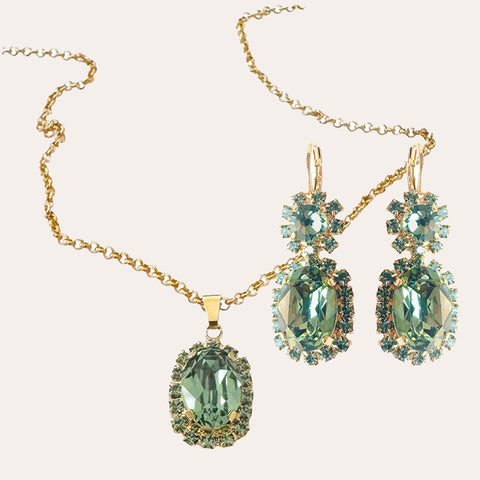 Set: collier + oorbellen - Groene Swarovski stenen