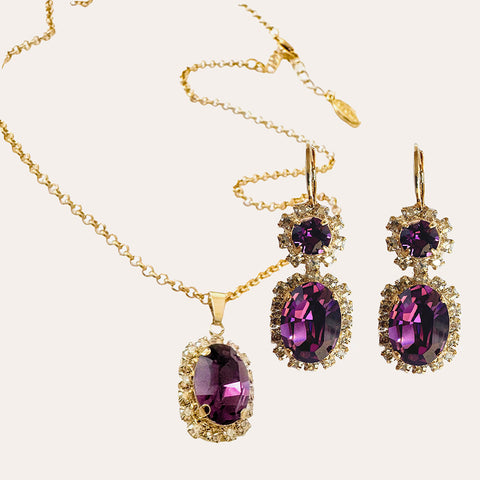 Set: collier + oorbellen - Paarse Swarovski stenen