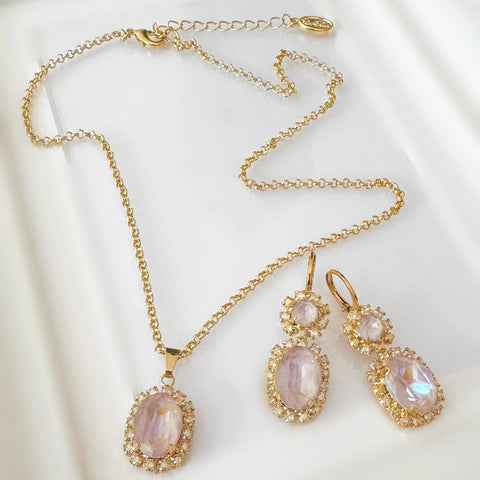 Set: collier + oorbellen - oudroze Swarovski stenen