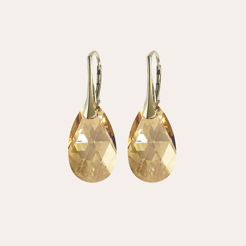 Silver earrings with pink crystal drops