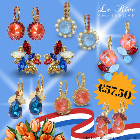 Koningsdag🇳🇱- oorstekers met rood/wit/blauwe kristallen