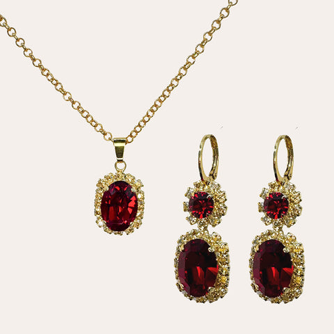 Oorhangers met glimmende rode kristalletjes